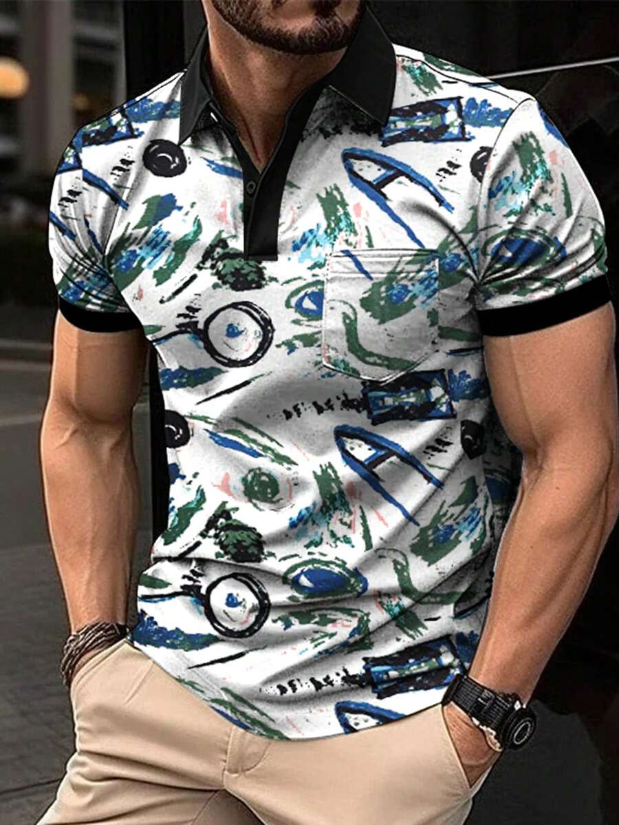 Men Allover Print Polo Shirt - Multicolor - View 1