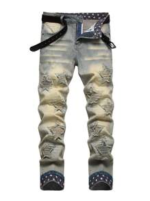 Quần Jeans Nam Bleach Wash Thêu Cánh Không Có Thắt Lưng - Rửa nhẹ - Xem 1