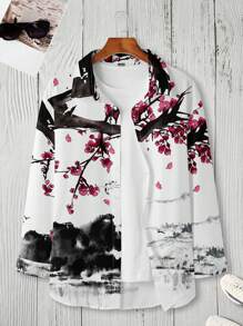 Manfinity Homme Taglie Forti Uomo Camicia con stampa paesaggio senza maglietta