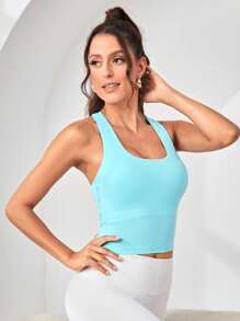Solid Racer Back Sports Tank Top - Mint Blue - View 5