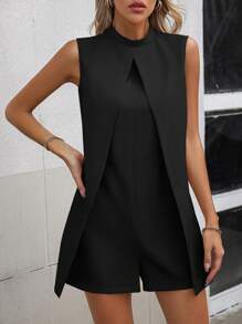 EMERY ROSE Solid Mock Neck Romper