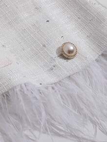 DAZY 毛茸邊前紐扣短夾克 - 白色 - 查看 5