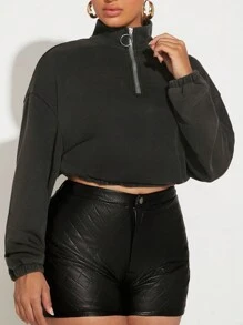 SHEIN SXY Half Zip Drop Shoulder Crop Sweatshirt - Dark Grey - View 3
