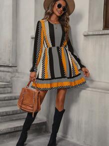 SHEIN Unity Polka Dot Print Flounce Sleeve Ruffle Hem Dress - Multicolor - View 1