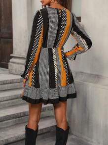 SHEIN Unity Polka Dot Print Flounce Sleeve Ruffle Hem Dress - Multicolor - View 2