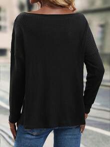 SHEIN LUNE Camiseta de hombros caídos unicolor - Negro - Ver 2