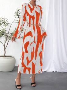 SHEIN Essnce In Toàn bộ Đầm Không có thắt lưng - trái cam - Xem 3