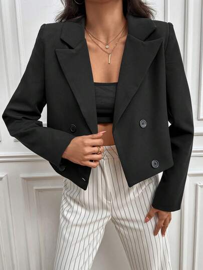 SHEIN PETITE Lapel Krage Dubbelbröst Blazer