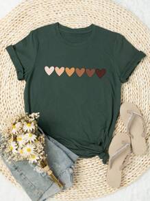 Calvaya Plus Heart Print Tee - Army Green - View 1