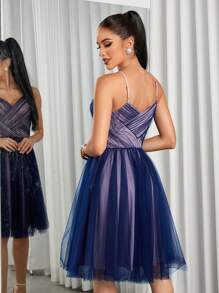 Allurite Lớp phủ lưới Váy Dây - Xanh đậm - Xem 2