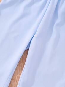 Tween Girl Solid Blouse & Wide Leg Pants & Shirred Cami Top - Blue - View 10