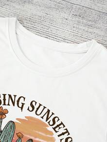 SHEIN LUNE 仙人掌和標語圖案背心上衣 - 白色 - 查看 3