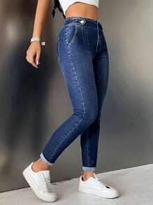 SHEIN EZwear Jeans ajustados con lavado