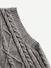 SHEIN MOD Cable Knit Sweater Vest - Dark Grey - View 5