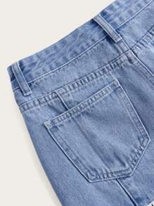 SHEIN MOD Letter Graphic Pleated Hem Denim Skirt