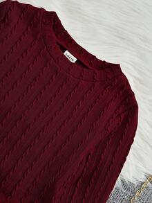 SHEIN Chica preadolescente Camiseta unicolor fruncido lateral - Burdeos - Ver 4