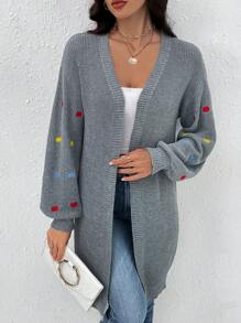 SHEIN LUNE Geo Embroidery Drop Shoulder Duster Cardigan - Grey - View 6