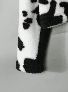 SHEIN Cô gái Tween Hình con bò Cổ áo Flannel Áo khoác - Đen và trắng - Xem 3