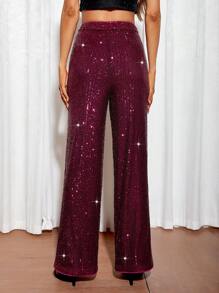 SHEIN Privé High Waist Sequin Wide Leg Pants - Purple - View 3