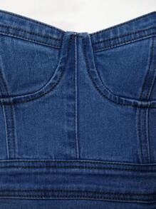 Denimoi Đầm denim xẻ đùi đơn giản thời trang thường ngày giản dị - Rửa tối - Xem 7