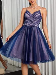 Allurite Lớp phủ lưới Váy Dây - Xanh đậm - Xem 1