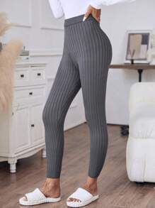 SHEIN LUNE Solid Knit Pants - Grey - View 4