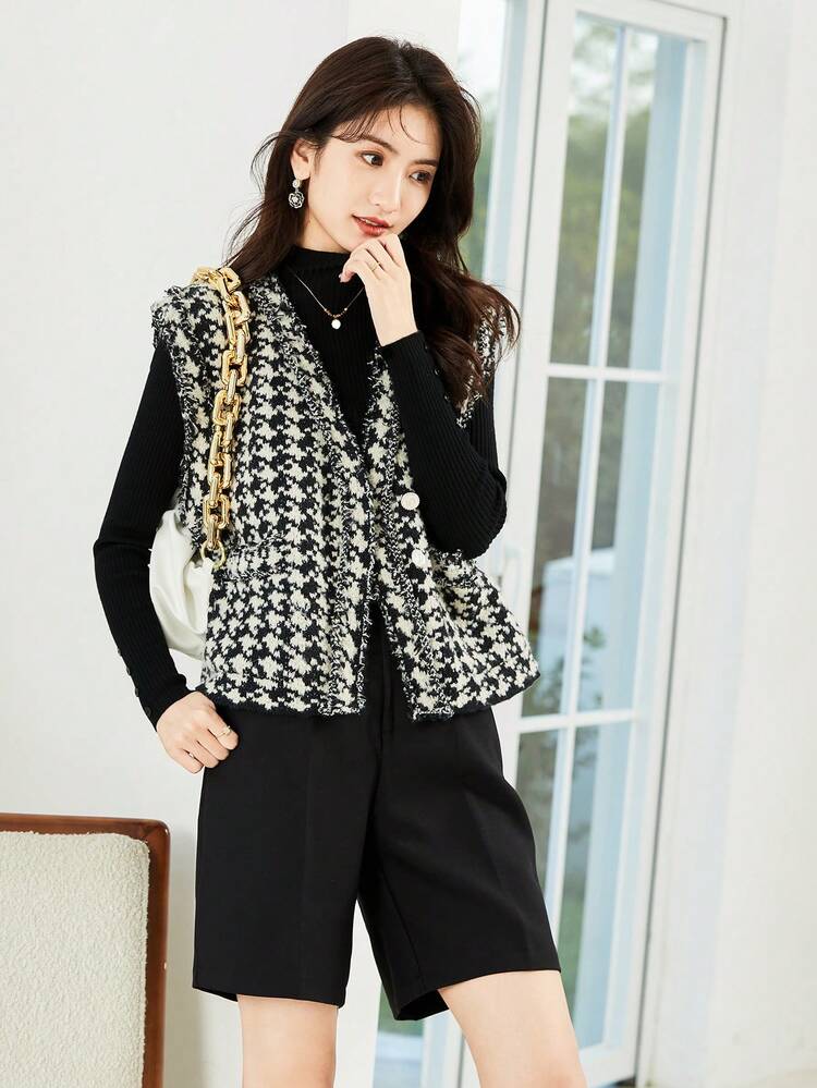 Houndstooth Pattern Sweater Vest Without Tee