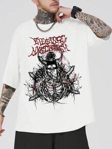 ROMWE MEN Goth Guys Skull Graphic Tee - White - View 8