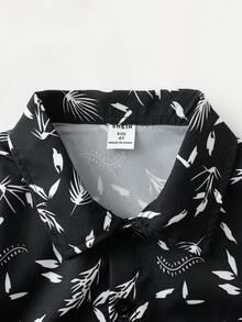 SHEIN 1pc Young Boy's Casual Leaf Print Long Sleeve Shirt Jacket Suitable For Spring And Autumn, Street Or School Wear - Black - View 4