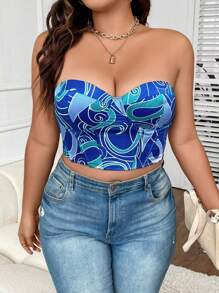 SHEIN Allurite Plus Allover Print Lace Up Backless Tube Top