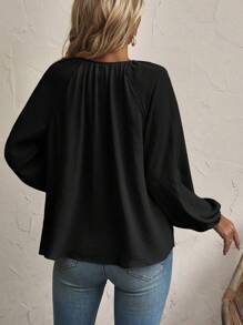 SHEIN LUNE Solid Lantern Sleeve Blouse Fall Cloth For Women - Black - View 2