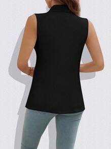 EMERY ROSE Solid Shawl Collar Vest Blazer - Black - View 3