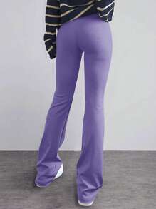 EURMUSE Solid Flare Leg Pants - Violet Purple - View 2