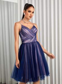 Allurite Lớp phủ lưới Váy Dây - Xanh đậm - Xem 5