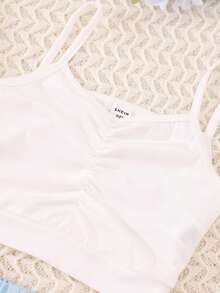 SHEIN Tween Girl Lapel Neck Vest Blazer & Pants & Ruched Crop Cami Top