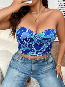 SHEIN Allurite Plus Allover Print Lace Up Backless Tube Top