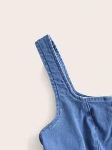 SHEIN MOD Ruffle Hem Zip Back Tank Denim Top - Blue - View 3