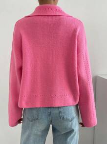 SHEIN LUNE Drop Shoulder Button Front Cardigan - Pink - View 2