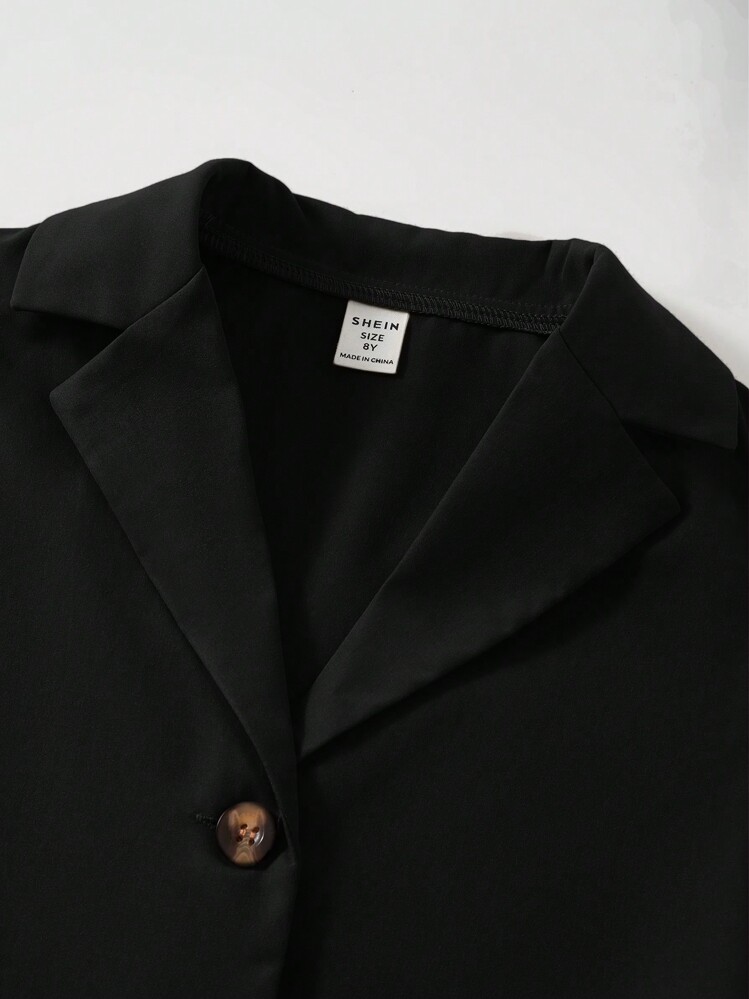 女大童素色短款夾克背心&闊腿褲 - 黑色 - 查看 6