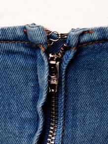 Denimoi Đầm denim xẻ đùi đơn giản thời trang thường ngày giản dị - Rửa tối - Xem 9