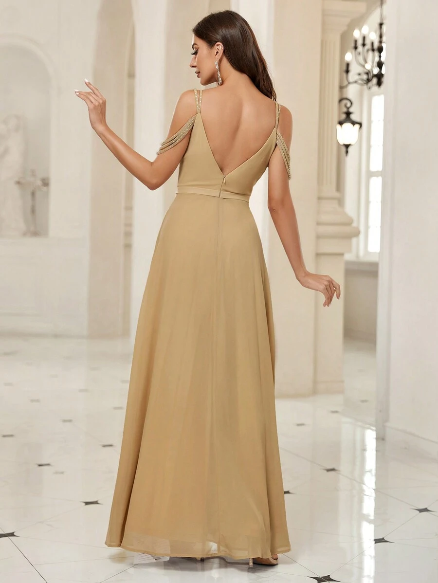 SHEIN Belle Solid Seam Front Cami Dress - Khaki - View 1