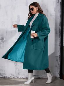 Modelyn Plus Lapel Neck Double Breasted Overcoat - Teal Blue - View 4