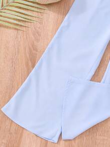 Tween Girl Solid Blouse & Wide Leg Pants & Shirred Cami Top - Blue - View 8