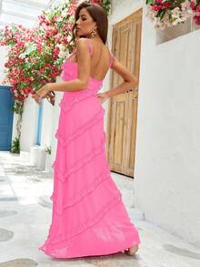 Spring And Summer Women Split Thigh Cami Suspender Dresses - Pink - View 2