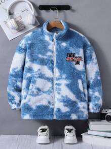 SHEIN Cô gái Tween Nhuộm buộc Thêu Chữ Dây kéo Áo khoác Teddy Without Tee - Nhiều màu - Xem 3