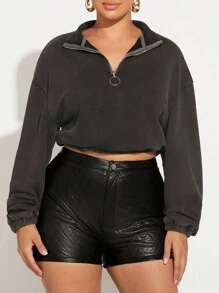 SHEIN SXY Half Zip Drop Shoulder Crop Sweatshirt - Dark Grey - View 6