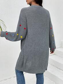 SHEIN LUNE Geo Embroidery Drop Shoulder Duster Cardigan - Grey - View 2
