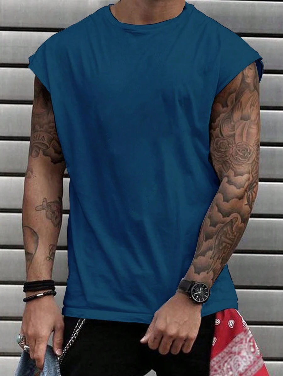 Manfinity Homme 男士素色背心上衣 - 藍色 - 查看 1