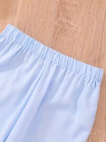 Tween Girl Solid Blouse & Wide Leg Pants & Shirred Cami Top - Blue - View 9