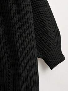 SHEIN LUNE 1 Miếng Kích thước lớn Màu thuần Lỏng lẻo phù hợp Chiều dài trung bình Áo len Mở - màu đen - Xem 4